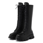 Bottes hautes femme à zip et lacets, semelle antidérapante, noir