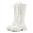 Bottes hautes femme à zip et lacets, semelle antidérapante, blanc