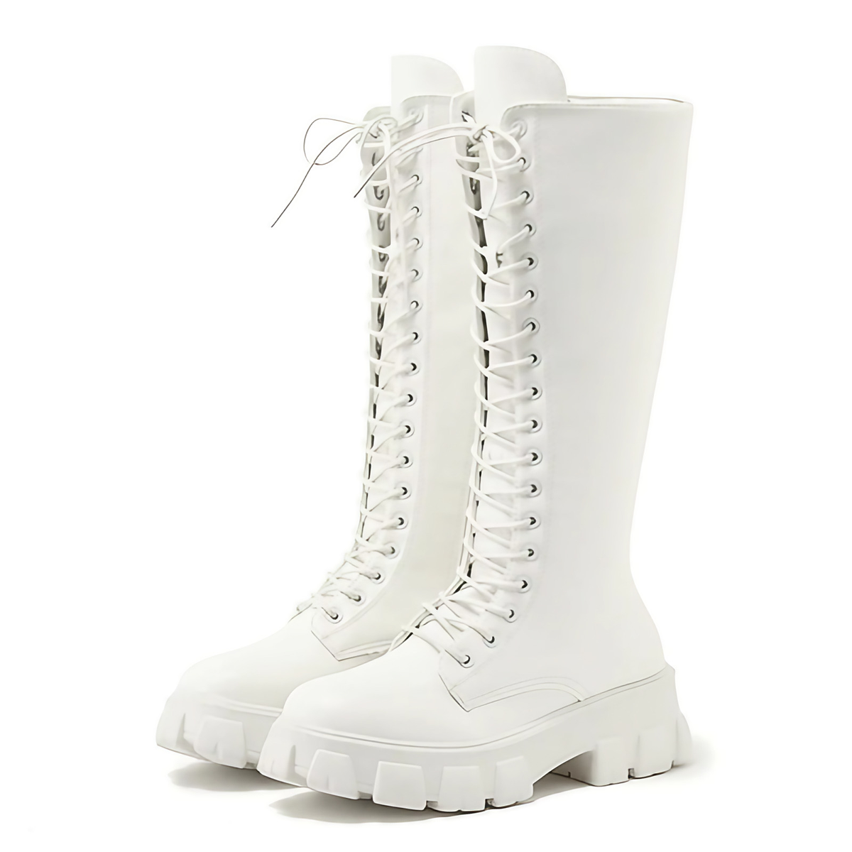 Bottes hautes femme à zip et lacets, semelle antidérapante, blanc