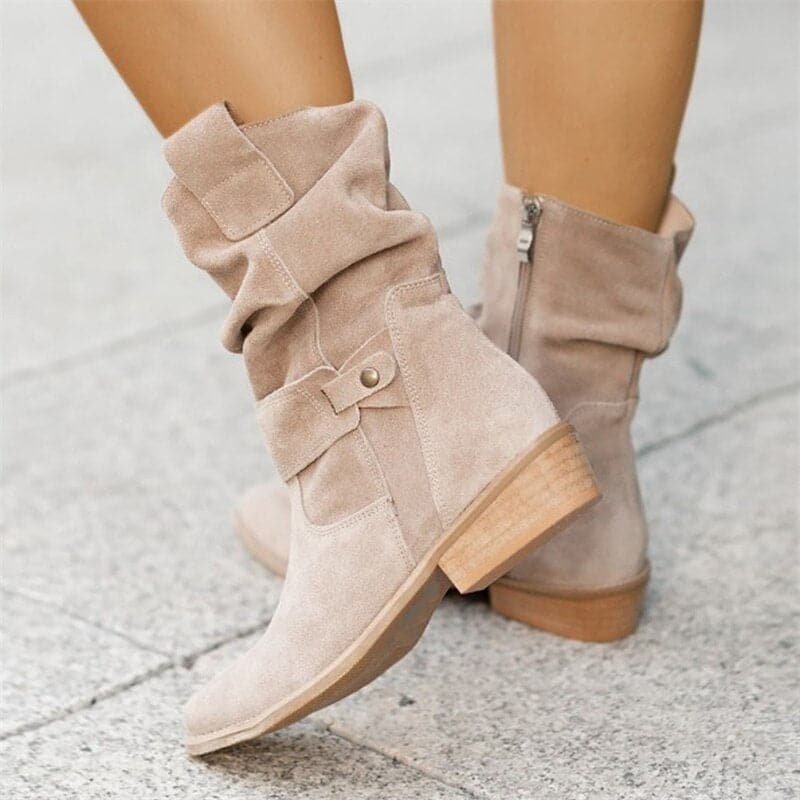 Bottes hautes femme à talon bloc, cinq coloris, du 35 au 43, crème