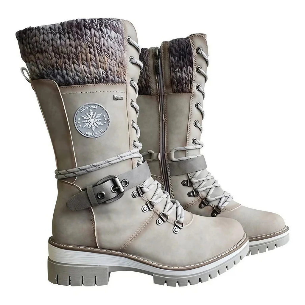 Bottes hautes femme d'hiver à fermeture éclair et lacets, gris