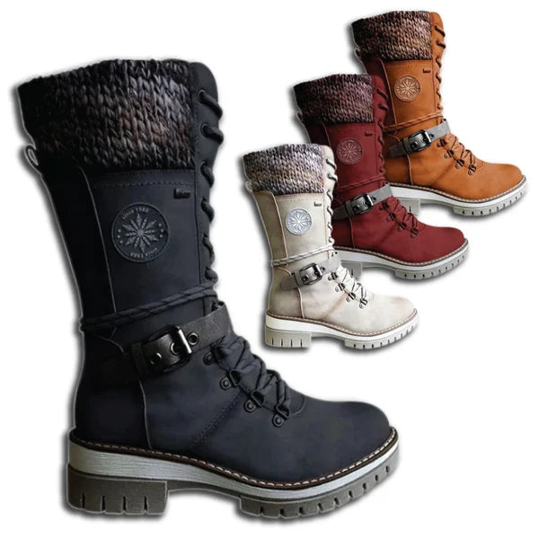 Bottes hautes femme d'hiver à fermeture éclair et lacets