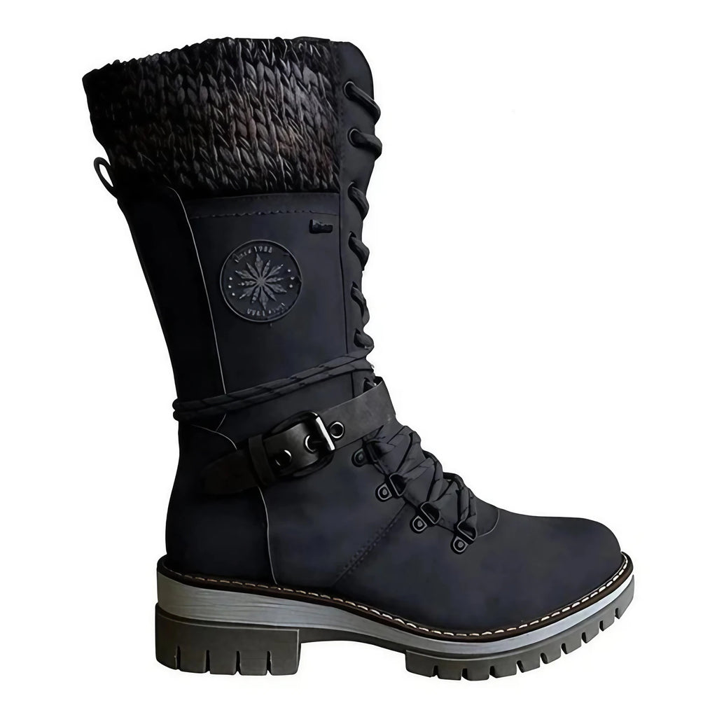Bottes hautes femme d'hiver à fermeture éclair et lacets, noir