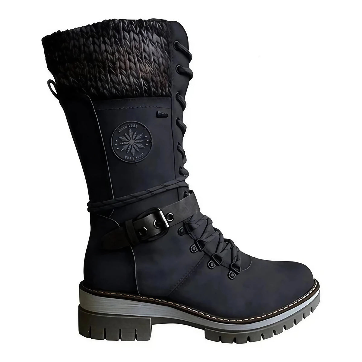 Bottes hautes femme d'hiver à fermeture éclair et lacets, noir
