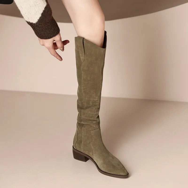 Bottes hautes femme à tige longue, noir ou beige, du 35 au 40, beige