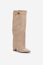 Bottes hautes femme bout pointu, petit talon carré