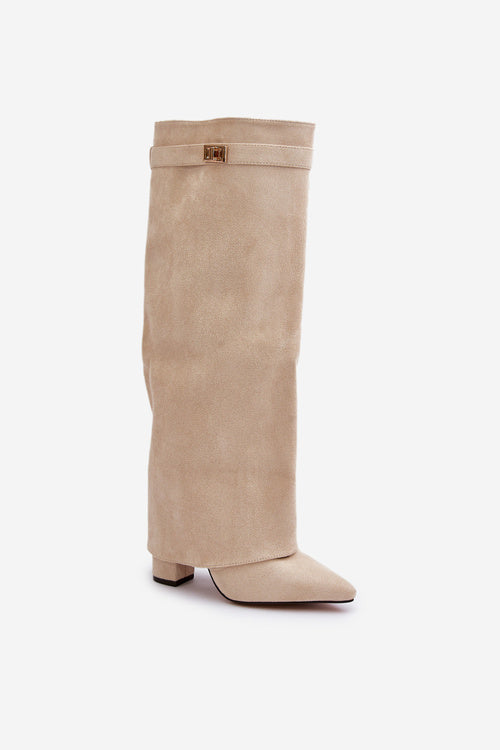 Bottes hautes femme bout pointu, petit talon carré