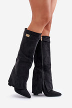 Bottes hautes femme bout pointu, petit talon carré