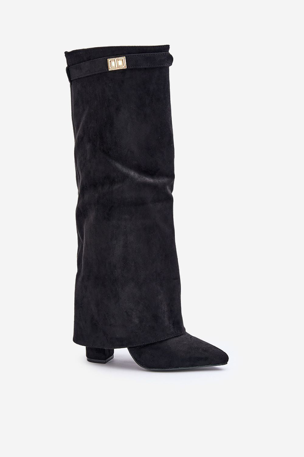 Bottes hautes femme bout pointu, petit talon carré
