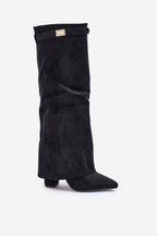 Bottes hautes femme bout pointu, petit talon carré