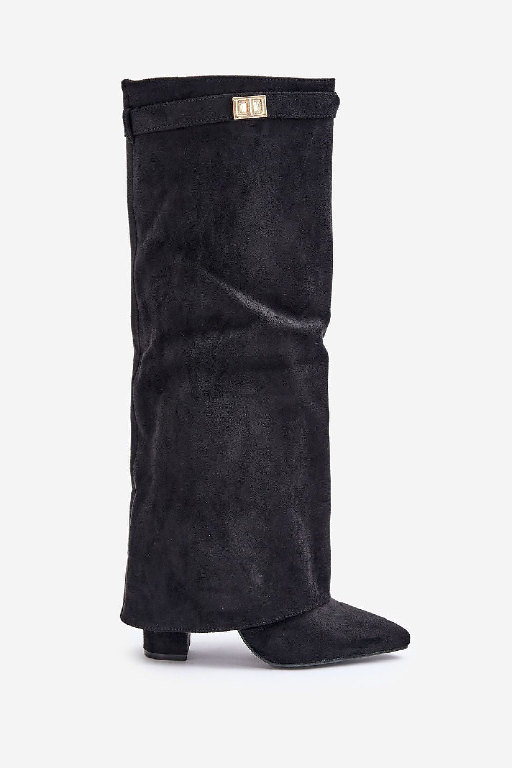 Bottes hautes femme bout pointu, petit talon carré