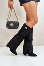 Bottes hautes femme bout pointu, petit talon carré