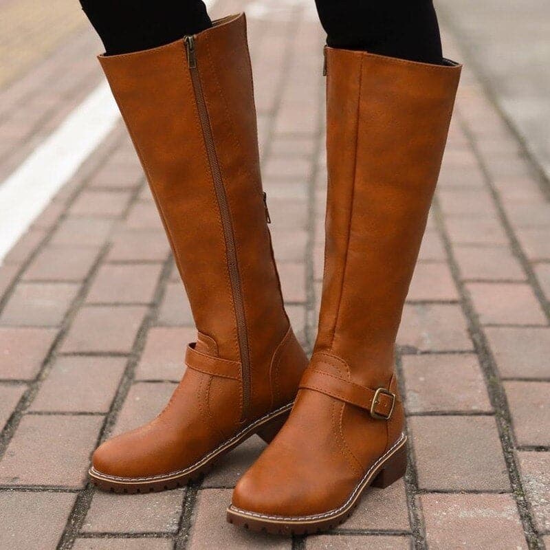 Bottes hautes femme à talon bloc et bout rond, du 35 au 43