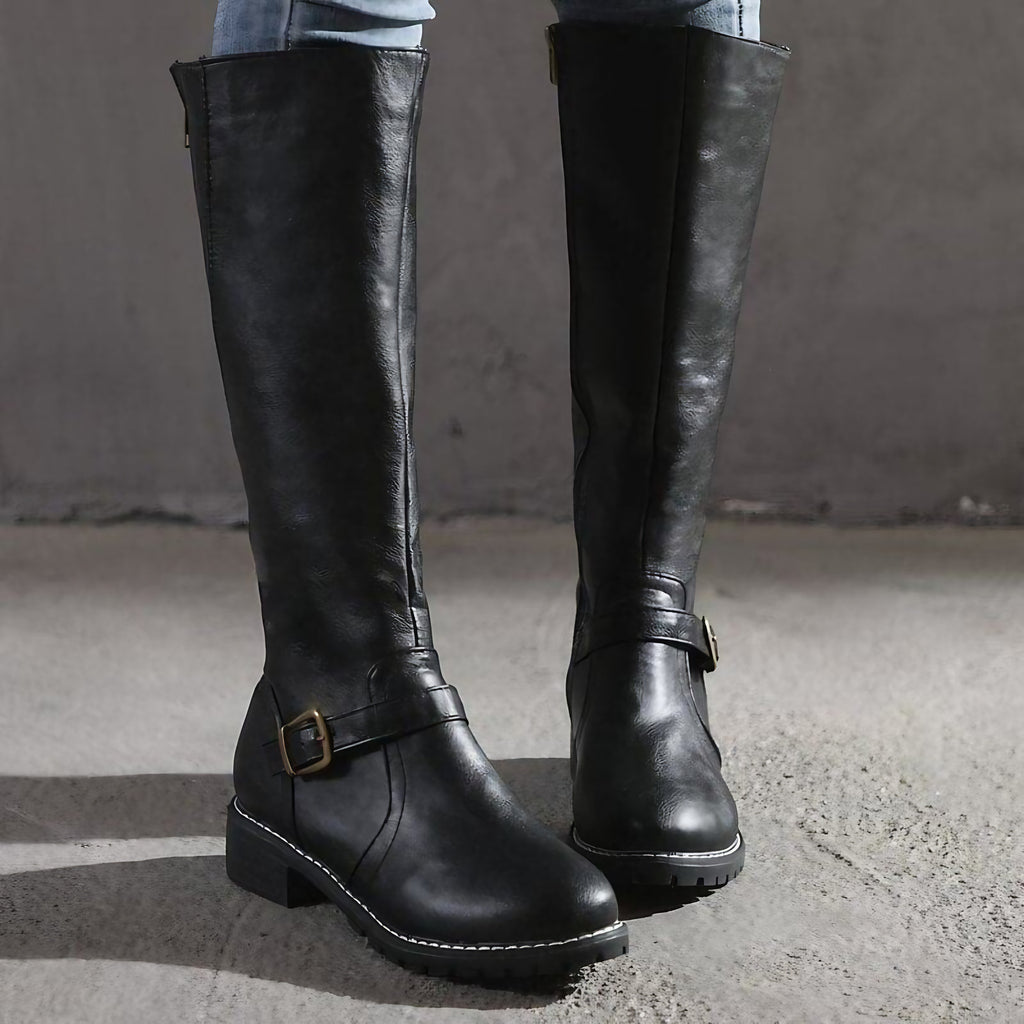 Bottes hautes femme à talon bloc et bout rond, du 35 au 43, noir