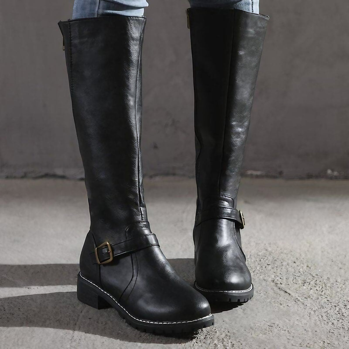Bottes hautes femme à talon bloc et bout rond, du 35 au 43, noir