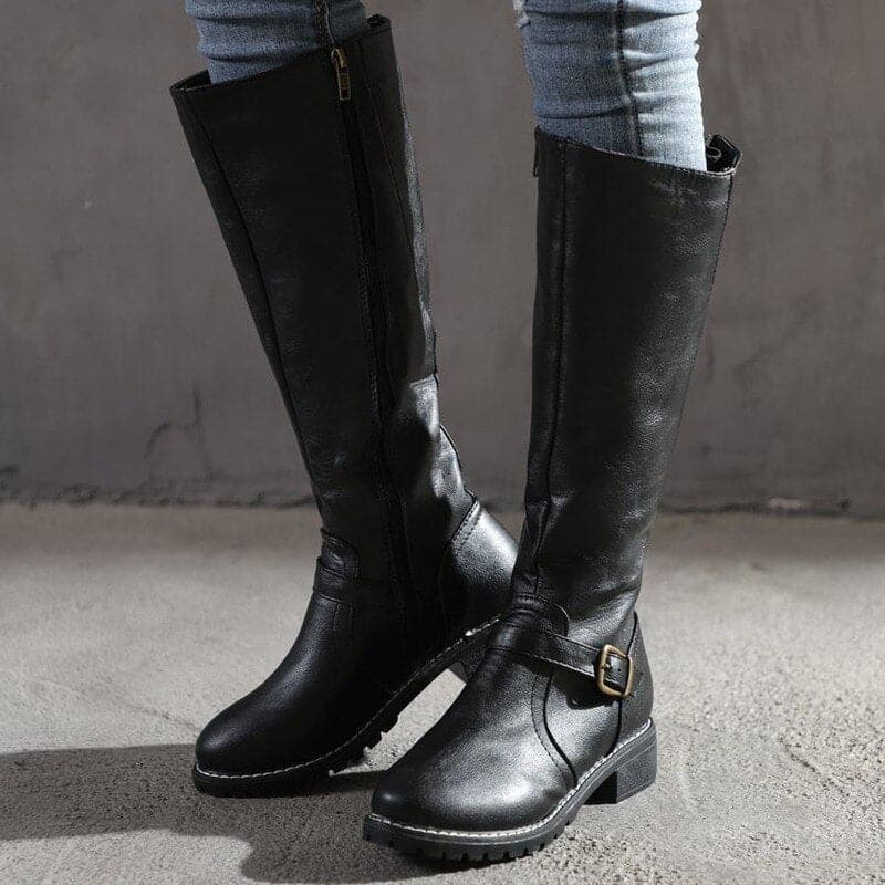 Bottes hautes femme à talon bloc et bout rond, du 35 au 43