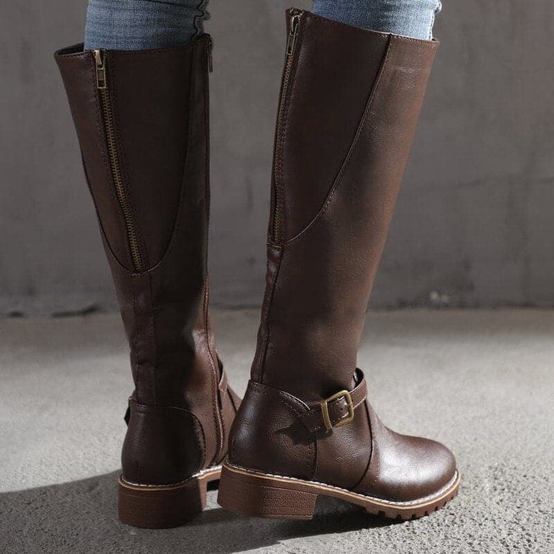 Bottes hautes femme à talon bloc et bout rond, du 35 au 43