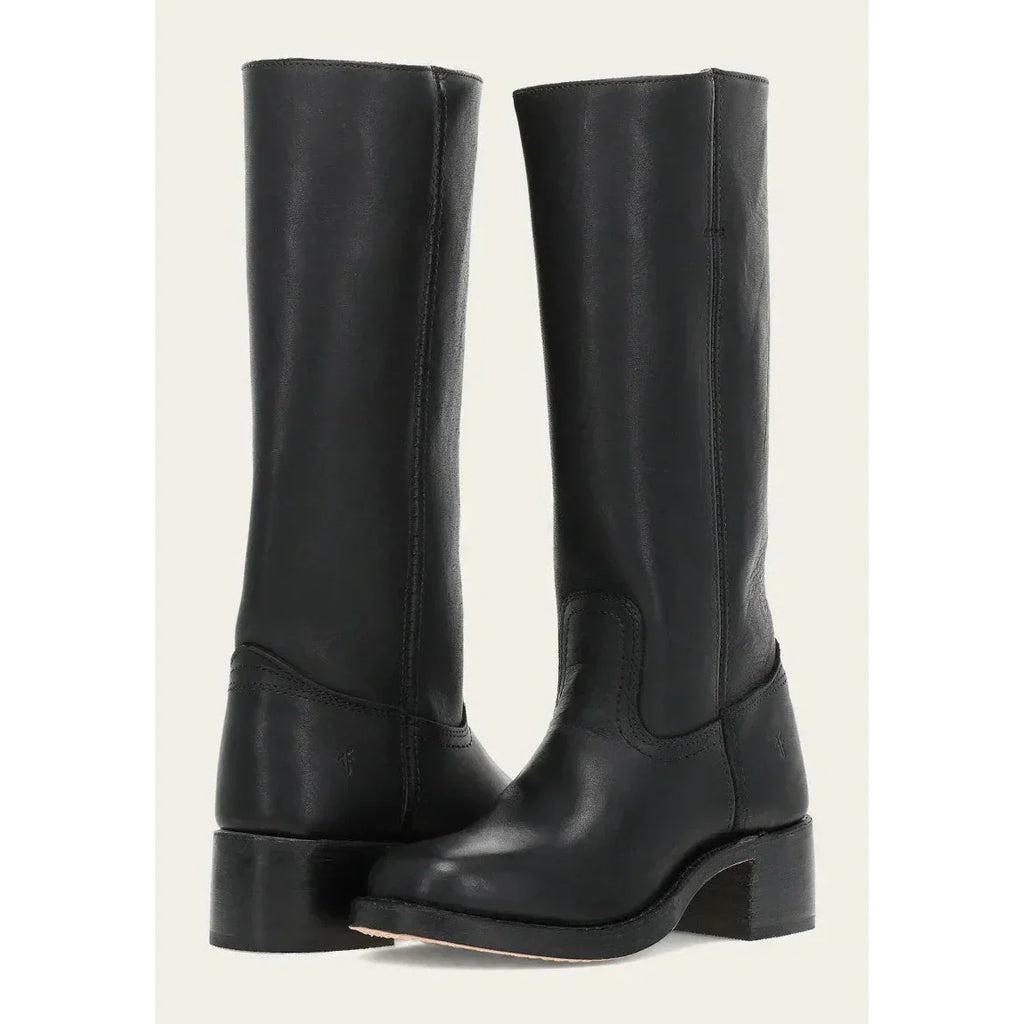 Bottes hautes femme à talon bloc et bout carré, du 35 au 46, noir