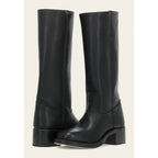 Bottes hautes femme à talon bloc et bout carré, du 35 au 46, noir