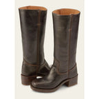 Bottes hautes femme à talon bloc et bout carré, du 35 au 46, marron foncé