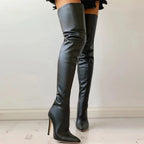 Bottes hautes femme noires au-dessus du genou, talon haut