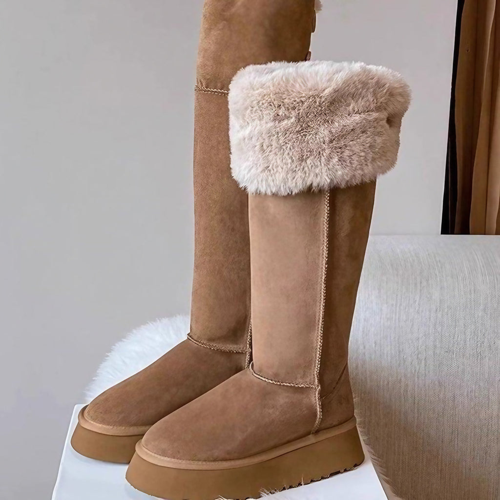 Bottes hautes femme kaki, doublure chaude, semelle antidérapante