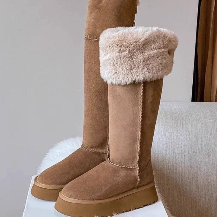 Bottes hautes femme kaki, doublure chaude, semelle antidérapante