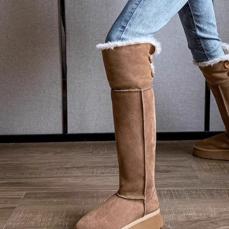 Bottes hautes femme kaki, doublure chaude, semelle antidérapante