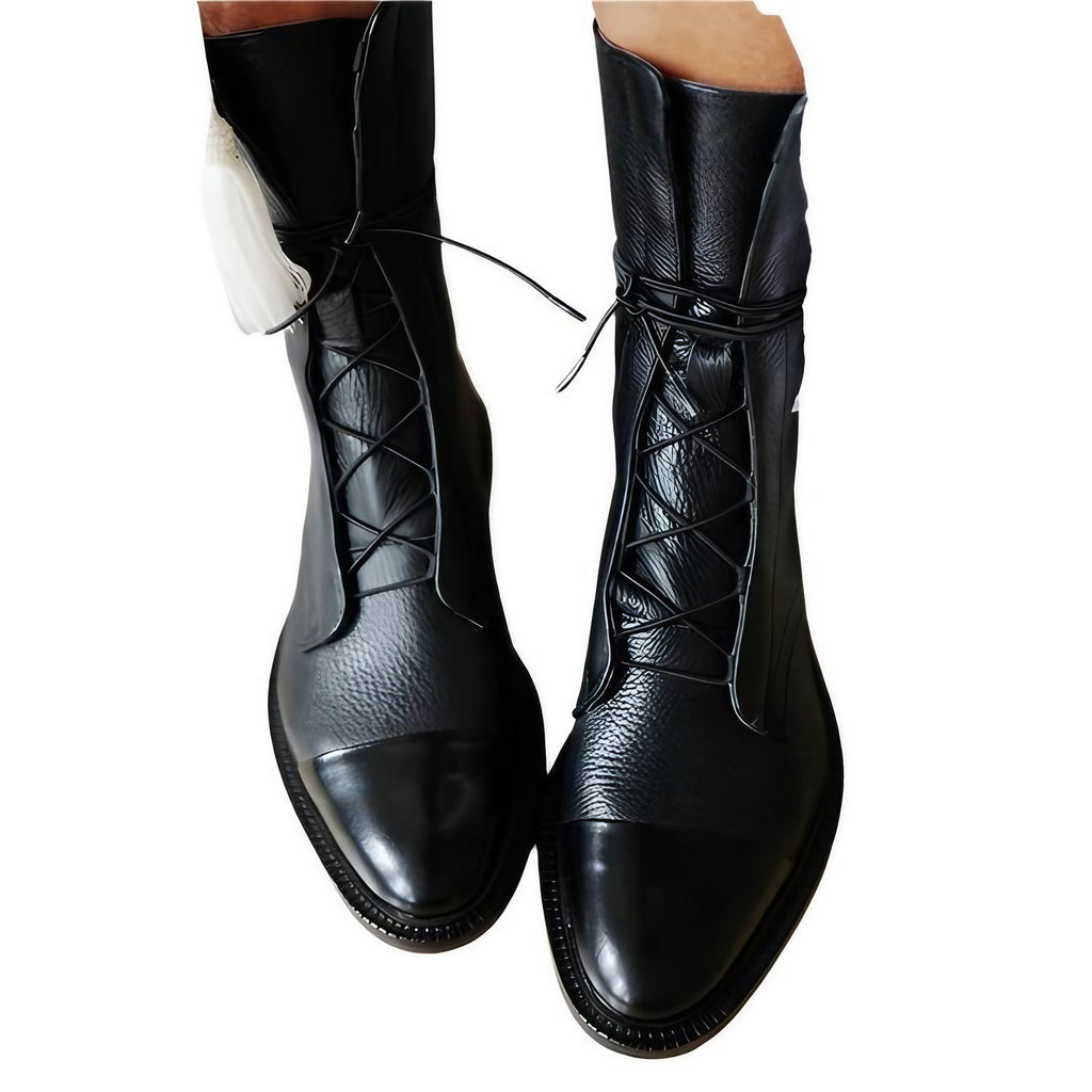 Bottes hautes femme à lacets et zip latéral, talon moyen, noir