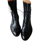 Bottes hautes femme à lacets et zip latéral, talon moyen, noir