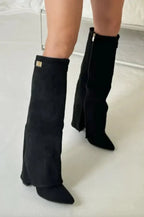 Bottes hautes femme à talon bloc de 8 cm, fermeture éclair