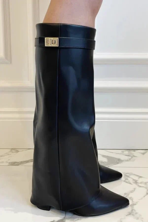 Bottes hautes femme à talon bloc de 8 cm, fermeture éclair