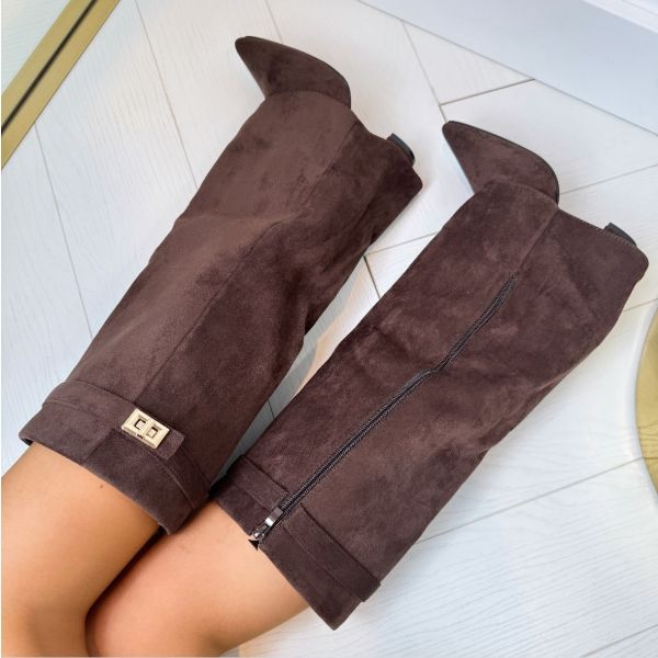 Bottes hautes femme à talon bloc de 8 cm, fermeture éclair