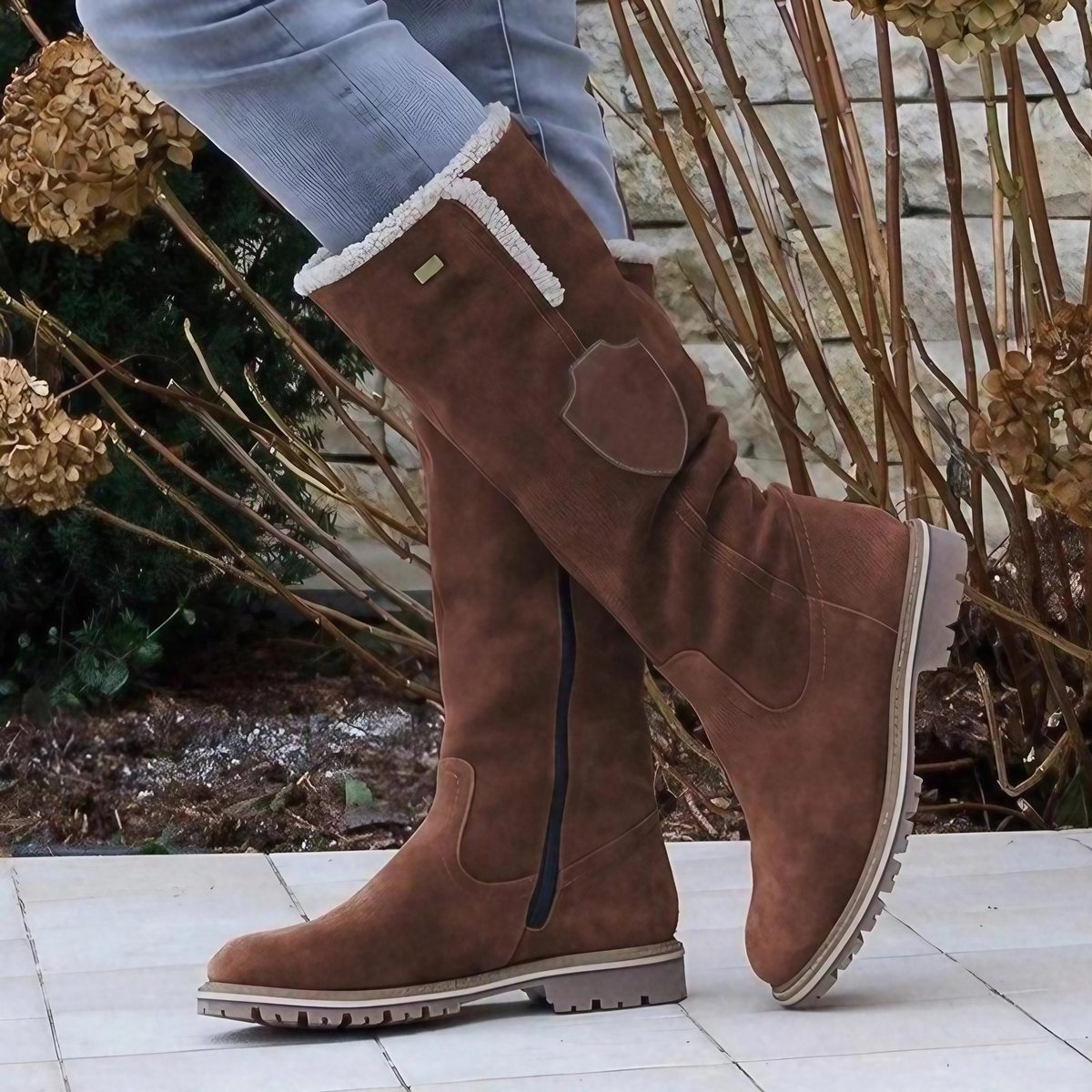 Bottines d'hiver femme doublées, zip latéral, talon de 3 cm, marron