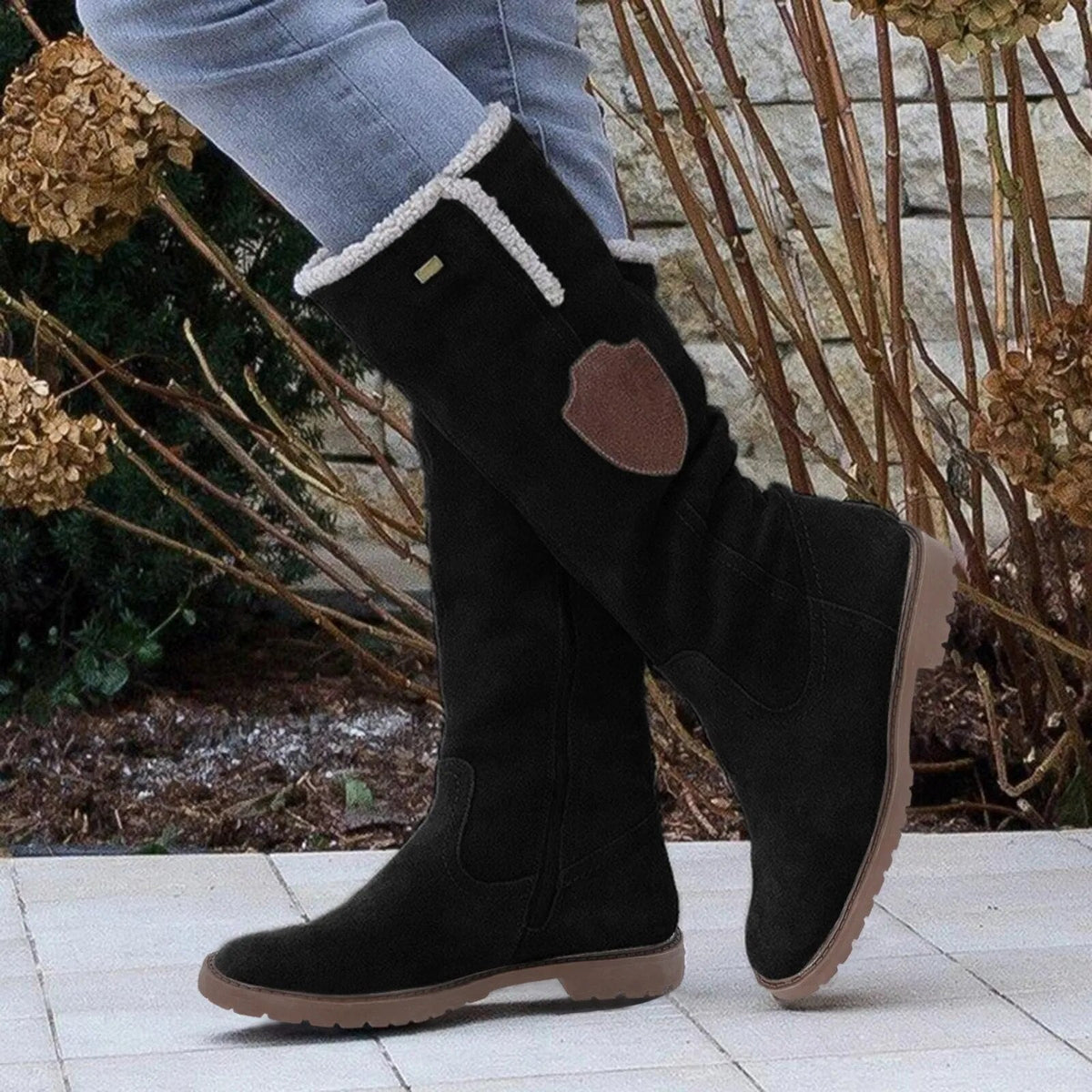 Bottines d'hiver femme doublées, zip latéral, talon de 3 cm, noir