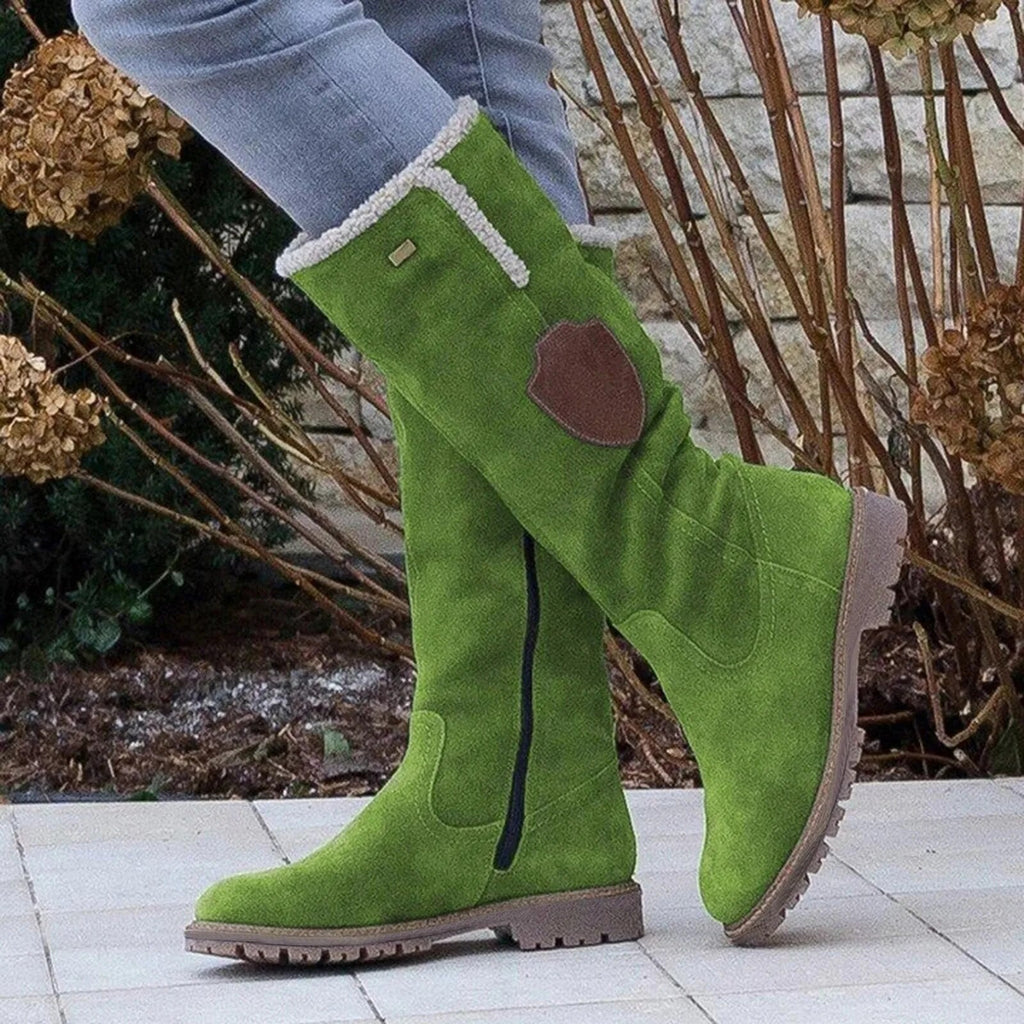 Bottines d'hiver femme doublées, zip latéral, talon de 3 cm, vert
