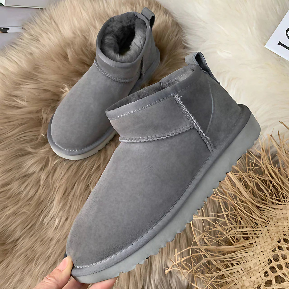 Bottes d'hiver femme imperméables à semelle antidérapante, gris