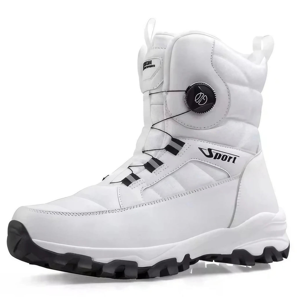 Bottes d'hiver homme doublées de peluche, serrage par molette, blanc