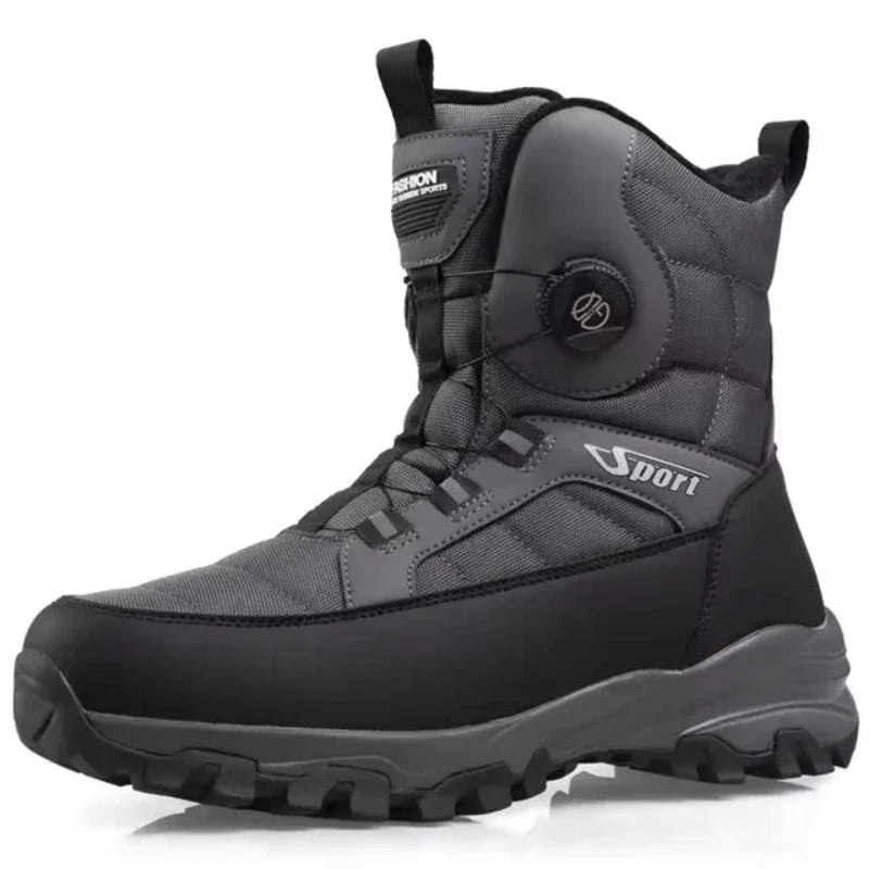 Bottes d'hiver homme doublées de peluche, serrage par molette, gris