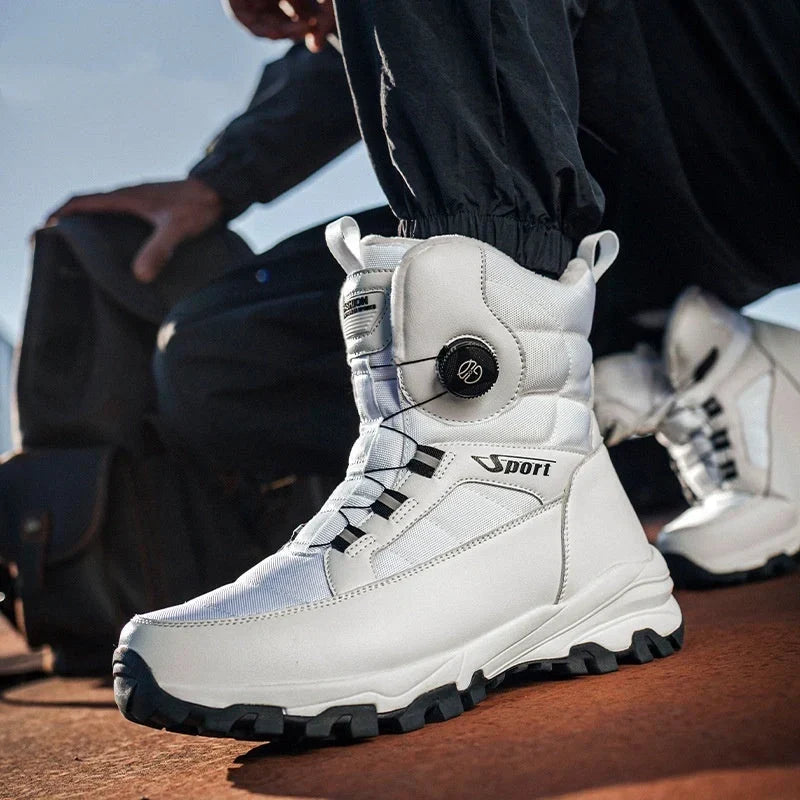 Bottes d'hiver homme doublées de peluche, serrage par molette