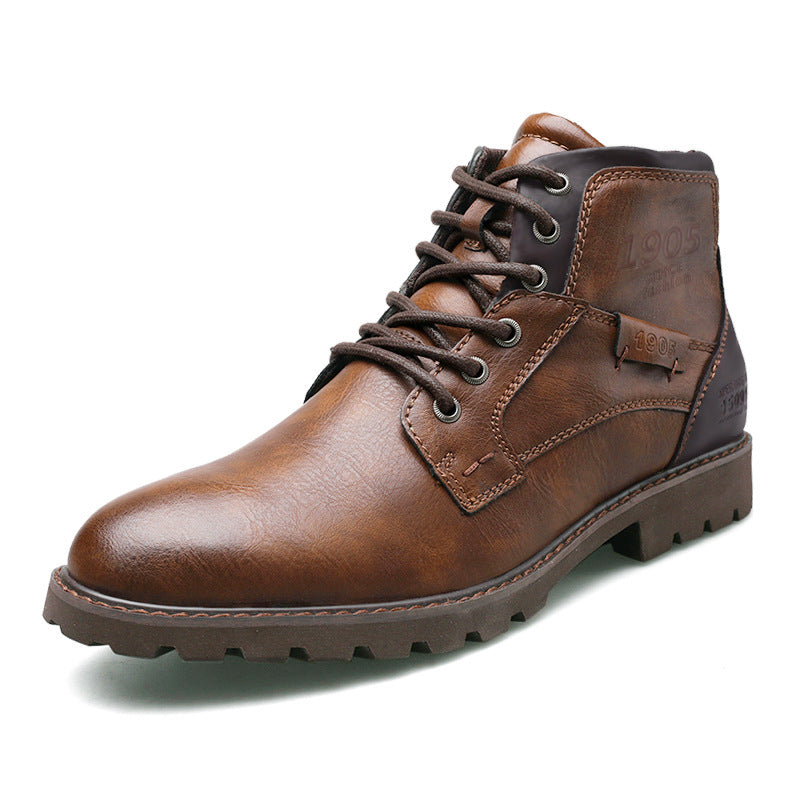 Bottes homme à lacets, semelle caoutchouc antidérapante