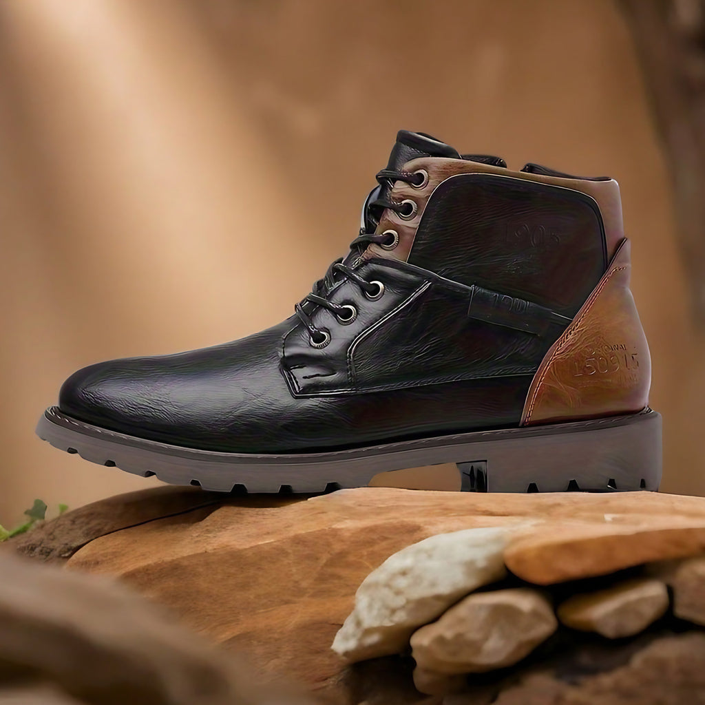 Bottes homme à lacets, semelle caoutchouc antidérapante, noir vintage