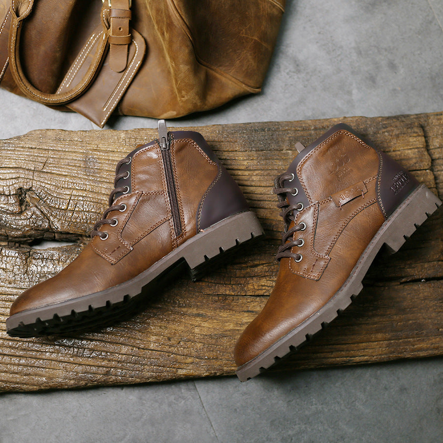 Bottes homme à lacets, semelle caoutchouc antidérapante