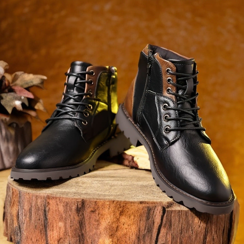 Bottes homme à lacets, semelle caoutchouc antidérapante