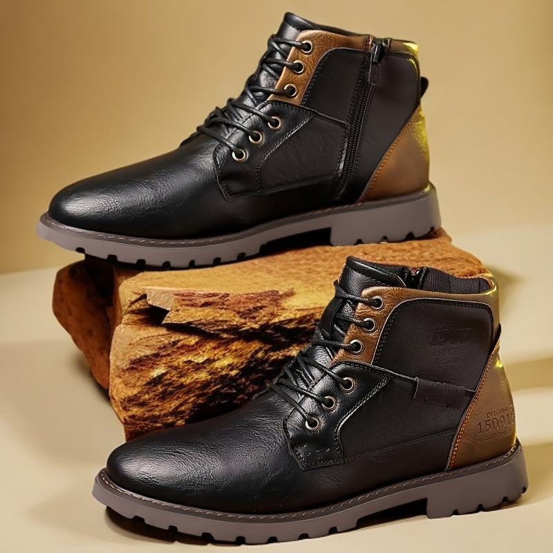 Bottes homme à lacets, semelle caoutchouc antidérapante