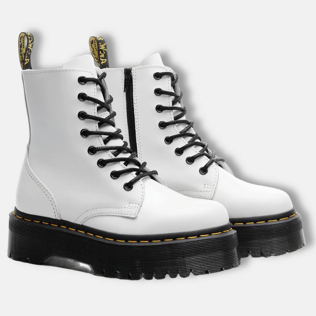 Bottines femme à zip latéral, tige de 15 cm, blanc ou noir, blanc
