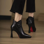 Bottes femme à boucles, talon de 8 cm, zip latéral