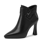 Bottes femme à boucles, talon de 8 cm, zip latéral
