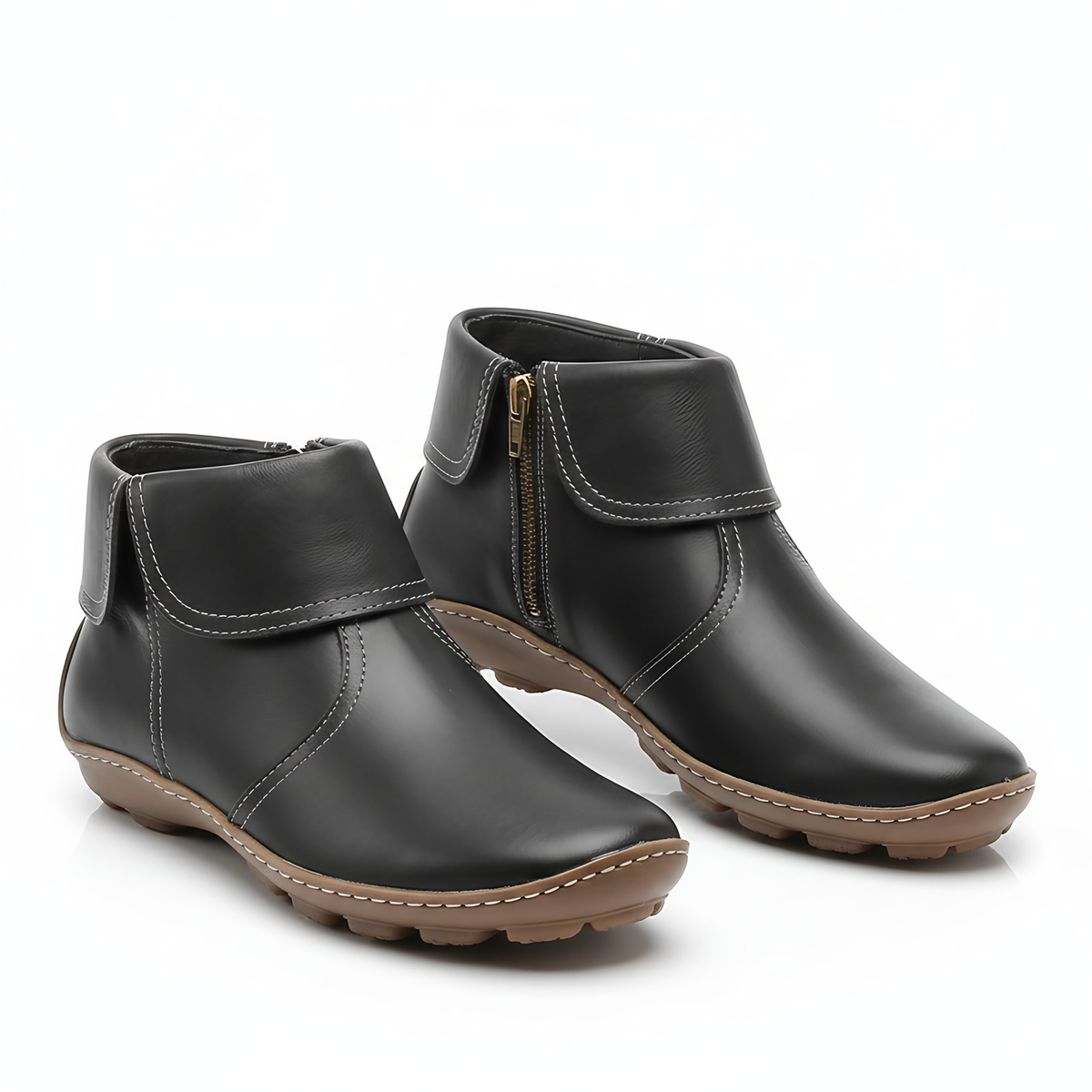 Bottines femme imperméables à zip latéral et surpiqûres, noir