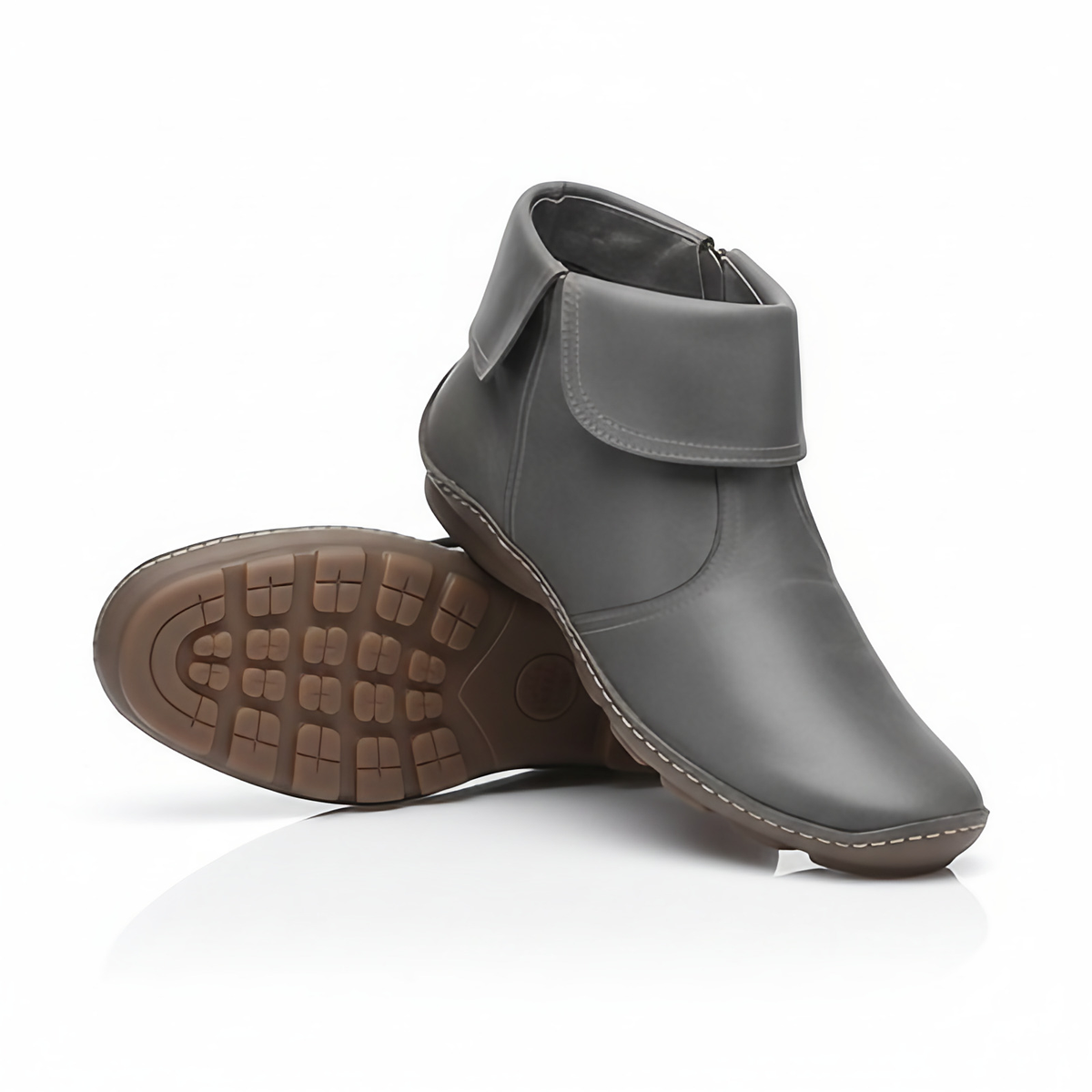 Bottines femme imperméables à zip latéral et surpiqûres, gris